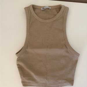 Zara Beige Sleeveless Ribbed Top